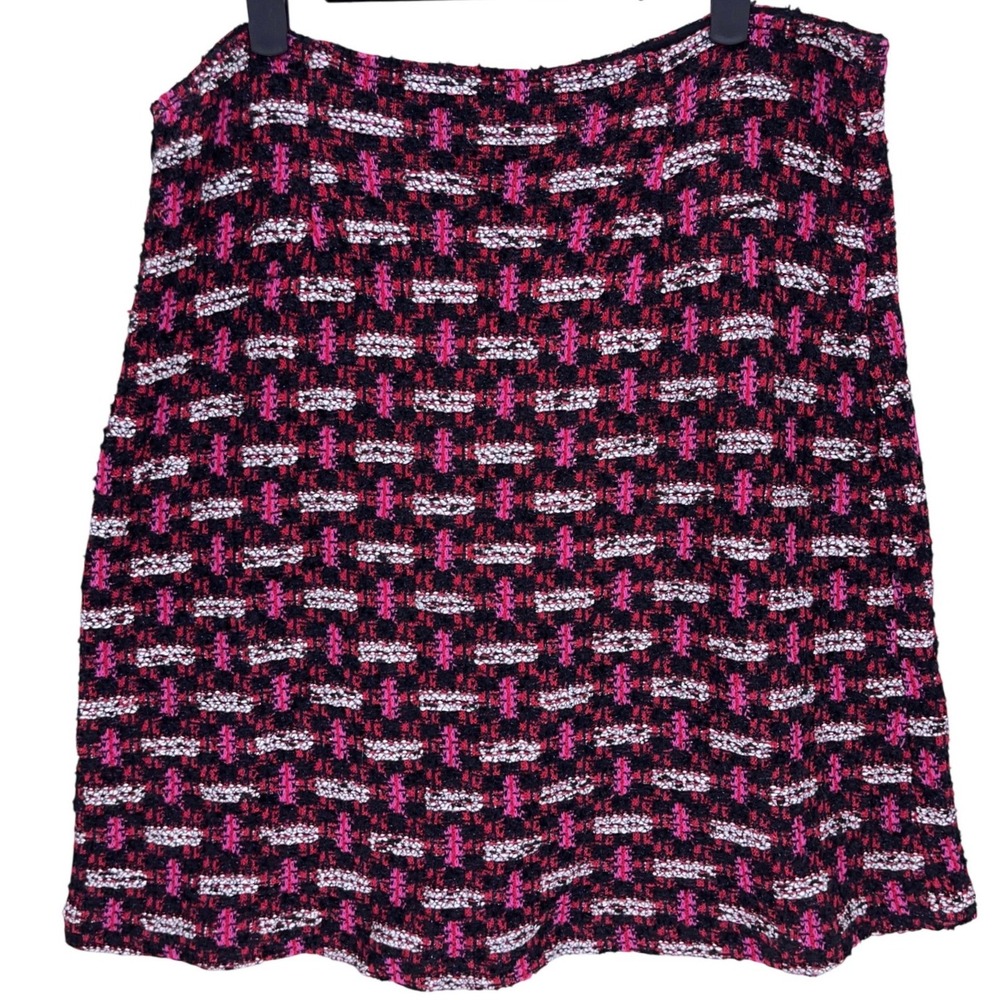 St. John Pink Black White Tweed Knit Metallic Skirt 14 Luxury Career Plus Curvy